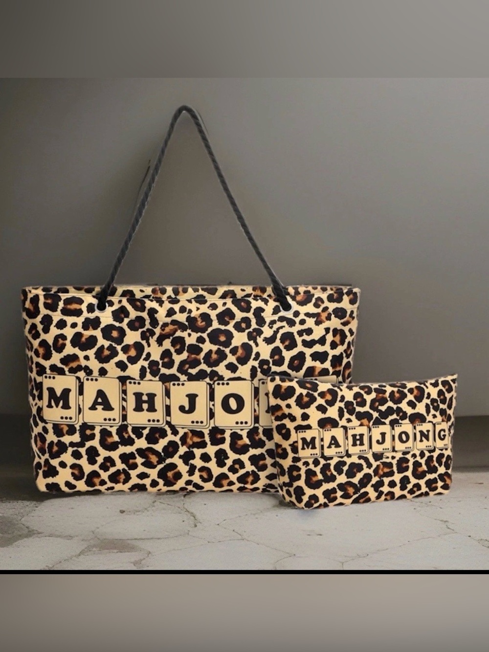 Leopard Print Mahjong Tote Bag Set 3 Piece Travel Storage Tote Pouch Rack Sleeve